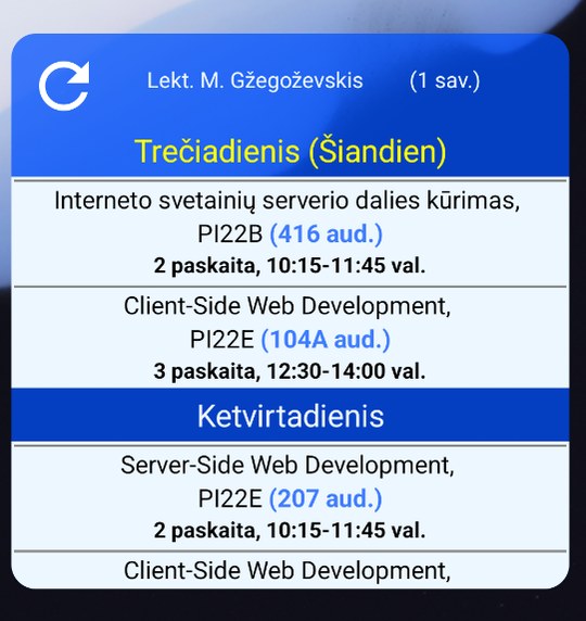 Tvarkaraščio valdiklis telefono ekrane